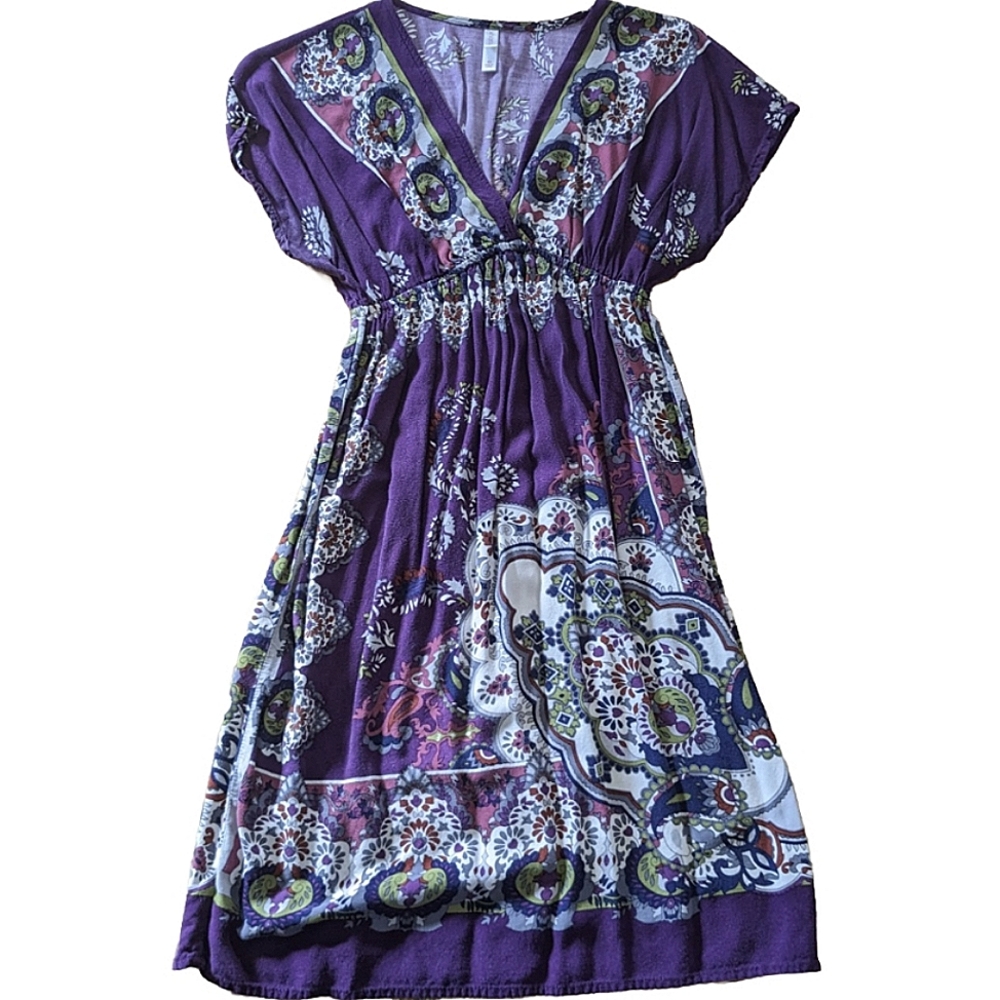 💜Boho Dress, Plum purple with creative design, Women's Size Small